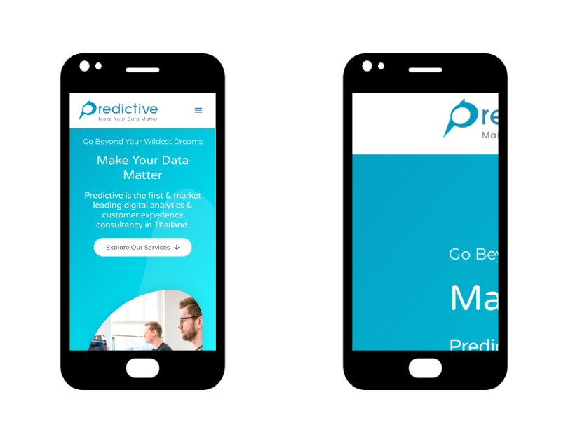 รูปภาพเปรียบเทียบระหว่างเว็บที่มีการออกแบบโดยรองรับ Responsive Design และเว็บที่ไม่มี Responsive Design