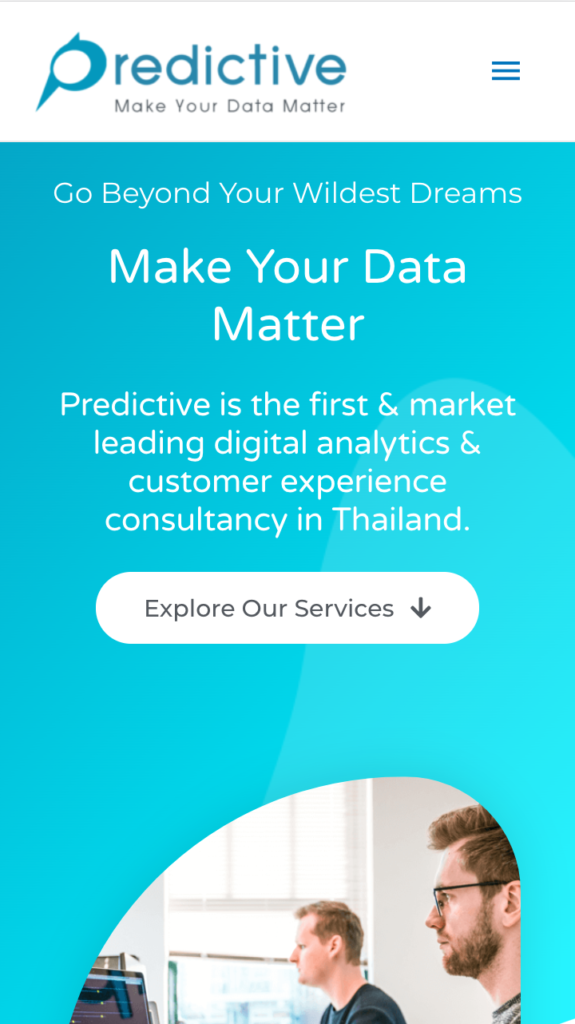 ตัวอย่าง Hamburger Menu เป็นรูปขีด 3 ขีดด้านขวาของเว็บ predictive