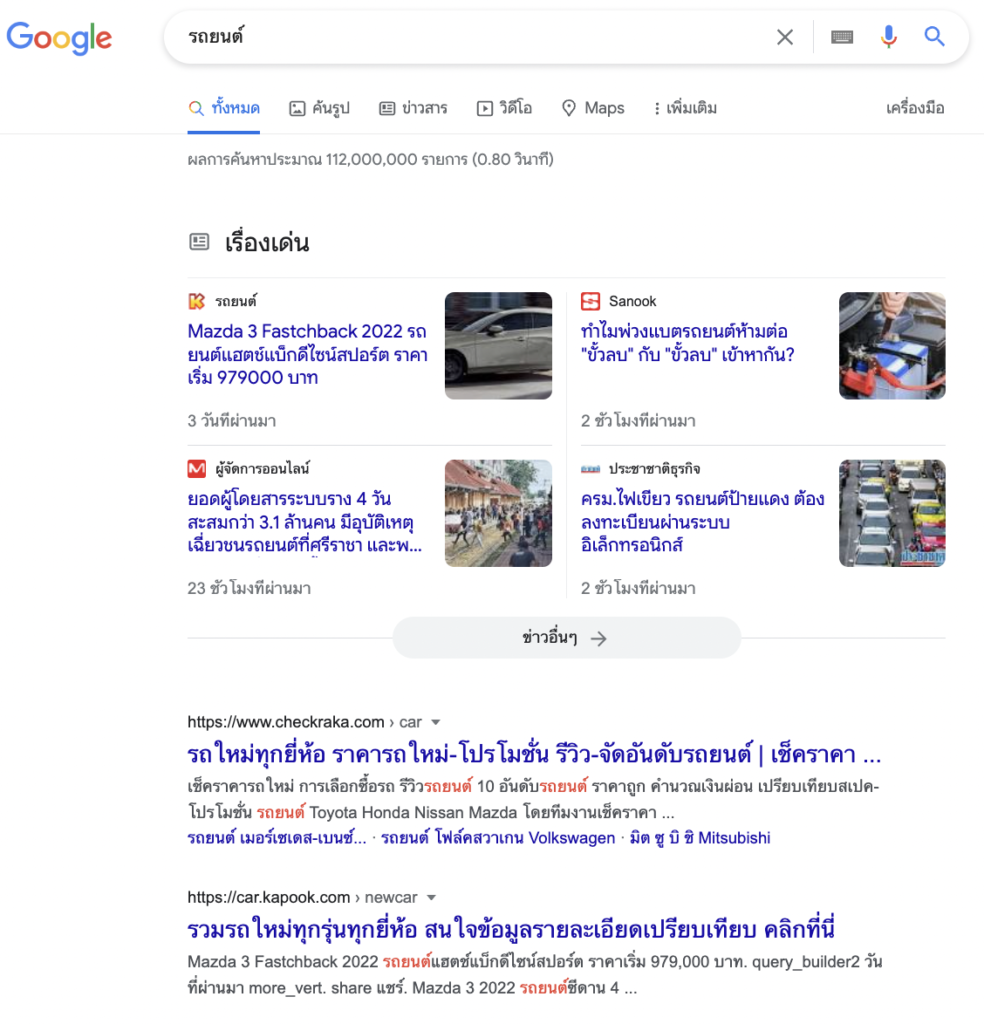 ทดลองนำคำ Keyword ไปค้นหาบน Google เพื่อหา User's Intent