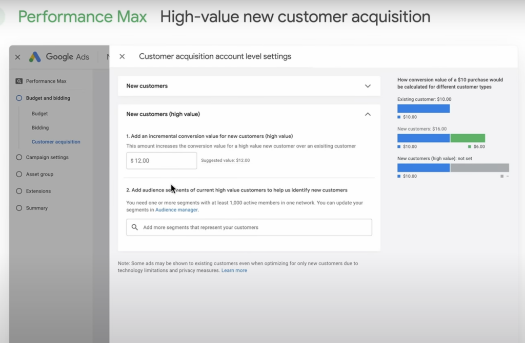 Customer Acquisition ที่เพิ่มมาใน Performance Max
